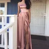 Simple élégante robe de soirée arabe Sexy hors de l'épaule sans manches Blush robes de soirée longue formelle robe de soirée de bal avec fente