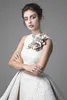 2019 New Lace Wedding Dress Krikor Jabotian Jewel ärmlösa höga låga bröllopsklänningar Korta aline strand brudklänningar med blomma 7077600