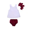 Pasgeboren baby meisjes kleding zomer mouwloze backless cross tops + polka dot shorts + hoofdband 3 stks set meisjes outfits kinderkleding boutique