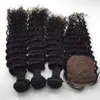 7A MALAYSIAN ENCORIE DEEL CURLY AVEC LA CLOSIRE DE SILIC, LA CLOSE DE BASE DE SILICE ET LES POUCHES 4PCS, CHEAUX CURLY MALAISIENS avec fermeture en dentelle en soie