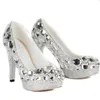 Chaussures de soirée de luxe argent plate-forme chaussures en cristal robe de soirée talons hauts Handmad diamant strass chaussures de soirée de mariée Prom222Q