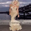 2019 Gold Sequins Mermaid Prom Dresses Spaghetti Sweetheart Neck Long Side Slit Formell aftonklänning under ruffles Custom Mad5898498
