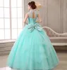 Mint GreenCoral Ball Gown Tulle Crystal BlingBling Quinceanera Dresses 2019 High Neck Customized Floor Length Bridal Masquer Outf38074925