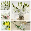 Artificial Lily Flower Wedding Bouquet Fake Silk Flowers for Christmas Room Home Decorations 3 Colors Length 70cm