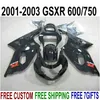 7 Prezenty Doskonałe dopasowanie do SUZUKI GSX-R600 GSX-R750 01 02 03 Kit workingowy K1 GSXR600 / 750 2001-2003 Wszystkie błyszczące czarne wróżki zestaw XA87