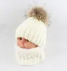 Crianças crianças chapéu de inverno cachecol conjunto de pele de guaxinim bola chapéu pom pom beanies bebê meninas quente velo boné cachecol set255v