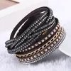 Women New Fashion Pu Leather Wrap Wristband Cuff Punk Rhinestone Bracelet Crystal Bangle Charm Bracelets 10colors