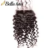 Zamykania włosów jedwabna baza perwersyjna kręcone splot górny zamykanie 4x4 Virgin Peruvian Remy Human Hair kawałek Bellahair