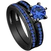 Rétro taille 5/6/7/8/9/10 bijoux 10kt or noir rempli bleu saphir gemme mariage femmes bague ensemble cadeau avec boîte