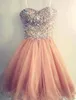 2016 Popular Homecoming Dresses Spaghetti Strap Tulle Beaded Short Coral Prom Dress Free Shipping Short Junior Senior Homecoming Dress