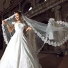 Реальное изображение 3 метра свадебные вуали кружевные аппликация края тюль