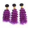 Onda Profunda Malaio Cabelo Humano Ombre Roxo Dois Tons Feixes de Cabelo Virgem 3 Pcs Raiz Escura 1B / Roxo Ombre Cabelo Humano Tece Extensões 10-30 "