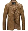 Wholesale- Plus Size Mens Formal Suit Leather Blazer Jacket Black Khaki Brown Men Slim Fit Lether Jackets Coats M-4XL 5XL 6XL