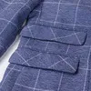 Fashion Blue Plaid Double Breasted Men's Groom Tuxedo and Men's Office Workwear Set 2 (Jacket + Pants)