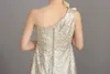 Champagne paillettes brillantes robes de bal une épaule longueur de plancher robes de demoiselle d'honneur perlées 2015 robes soirée robes de bal