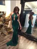 2019 Sexy Green Long Mermaid Party Dresses High Neck Backless Sweep Pociąg Kobiety Formalne Suknie Wieczorowe Custom Made Stain Party Dress