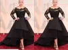 Kelly Osbourne 2015 Oscars Abendkleider Bateau Langarm Spitze Hi-Lo Sweep Zug Ballkleider Promi-Kleider nach Maß