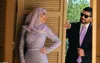 라벤더 하이 넥 긴 소매 완전히 줄 지어있는 인어 무슬림 이브닝 드레스 무료 Hijab 레이스 Appliques 채플 기차 약혼 가운