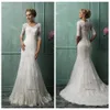 Gemma dentelle 2019 robes de mariée sirène pure col en V ivoire Illusion 12 manches robes de Noiva plus robe de mariée Amelia Sposa New6016361