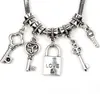 Love Key \ Lock Dangle Charm Big Hole Beads 100pcs / lot Bulk 5Styles Dangle Fit European Bracelet Jewelry DIY