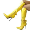 12cm高さのセックスブーツ女性ブーツ尖った尖ったトップスティレットヒールニーハイブーツメタルヒールNo.LC-161