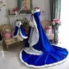 Sur mesure superbe bleu Royal longue hiver Capes de mariée Capes de mariage fausse fourrure hiver mariage chaud Capes de mariée