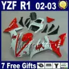 Conjunto de carenagens de injeção para Yamaha 2002 2003 YZF R1 vermelho branco peças de bicicleta de rua carroçaria 02 03 r1 carenagem kits R13RW