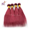 Toppkvalitet Malaysiska Virgin Hair Rak 99J Burgundy Färg 3/4PCS LOT 100% Obehandlad Remy Human Hair Extensions Brasilianska Hårvävning