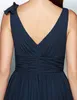 Formal Dark Navy A-line V-neck Floor-length Bridesmaid Dress Chiffon Sleeveless Formal Evening Dress