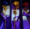 Plated 24K golden rose flower Valentine's Day party gift bride wedding bouquet gold blue red with purple handbag + box drop shipping EMS