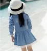 kids denim lace dress Princess Dress girls long sleeve denim dress Cowboy Clothes thin blue denim dress girl jean dress kids dress in stock