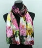 1pcs Colorful Peony Dark Purple Scarves Women's Fashion Satin Oil Painting Long Wrap Shawl Beach Silk Scarf 160X50cm