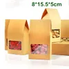 Partihandel 200PCS / Lot 8 * 15.5 * 5cm Kraft Papperslåda med klart fönster DIY Presentförpackning Matlagringsförpackning Oragansk väska för snackkakor Nötter