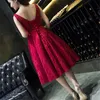 美しさのレースのカクテルのドレスはビーズのノースリーブの100cmの長いウエディングパーティーガウン安い濃い赤、ブルゴーニュ、ロイヤルブルー