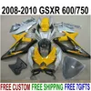 Nya eftermarknadsdelar till SUZUKI GSX-R750 GSX-R600 2008 2009 2010 Gula svarta mässor K8 K9 GSXR600 / 750 08-10 Fairing Kit KS68