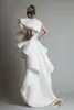 Prom klänningar en axel appliques ruffles mantel hi-lo organza pageant klänning vit elfenben Krikor jabotiska tiered brudklänningar
