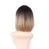 Women Medium Straight Synthetic Wig Hair Female Black Brown Gradient BOBO Heat Resistant Cosplay Wigs Ombre Color with Bang Hot Selling