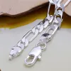 6MM Figaro chain bracelet plated 925 sterling silver men Fashion Jewelry Length 20CM Top quality free shipping