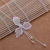 Free Shipping with tracking number Best Most Hot sell Women's Delicate Gift Jewelry 925 Silver 3 leaf flower tassels Necklace