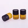 Most Popular 1000pcs/lot 1mL Mini Amber Glass Essential Oil Bottle Empty Sample Vials Brown Refillable Bottles With Orifice Reducer & Cap