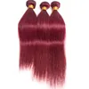 Brasiliansk vin röd silkeslen rakt mänskligt hår 3bundles med frontal 13x4 Burgundy 99J Virgin Hair Extensions med topp frontlin