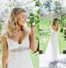 2016 Empire Bröllopsklänningar med Crystal Band Sweetheart Cap Sleeves Lace Maternity Bridal Dresses Sweep Train Long Vestido de Novia