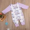 Lovely Newborn Baby Girls Clothes Kids Romper Purple Floral Print Cotton Jumpsuit Baby Clothes Outfit Long Sleeve Baby Rompers Spring Autumn