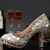 AB Crystal High Heels Bridal Bröllopsklänning Skor Rhinestone Round Toe Stiletto Heel Lady Skor Kvinna Party Dacing Dress Shoes