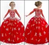 Fantastic Elegant Red Long Sleeves Girl's Pageant Dresses Beaded Little Rachel Allan Werbowy Dress For Pageant HY1132