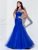 Royal Blue Mermaid Jeden Ramię Długość Długość Tulle Side Draping Druhna Dress