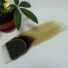 Ombre Color 4x4inch 3 Part Lace Closure Mongolian Human Hair straight Closure blonde 1b613 with baby hair57064756830132