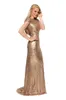 Säljer Gold Fotunning Sequined Bridesmaid Dresses Capped Sleeve Draped Ruffles Rygglösa sjöjungfru brudtärklänningar Billiga Even9690911