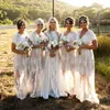 Bohemian Dantel Gelinlik Modelleri Uzun Örgün Kıyafet Custom Made Artı Boyutu Düğün Parti Balo Elbise V Boyun Seksi Skana Etek