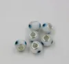 Hot Sell ! 100pcs 14mm Evil Eye Murano Lampwork Colored Glaze 5mm Big Hole Glass Beads Fit Charm Bracelet DIY Jewelry White Color